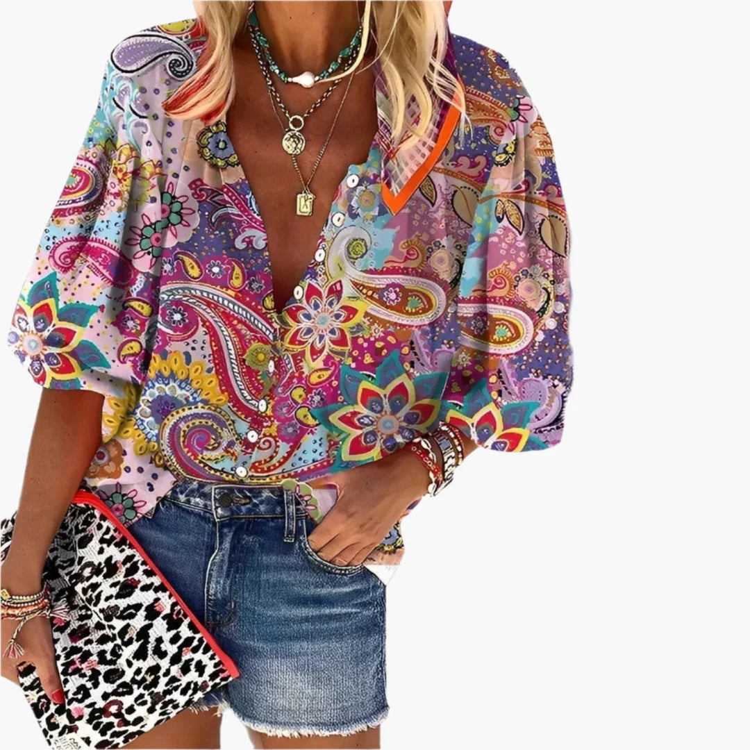 Boho Mandala Print Top for Women - Loose Fit Casual Shirt