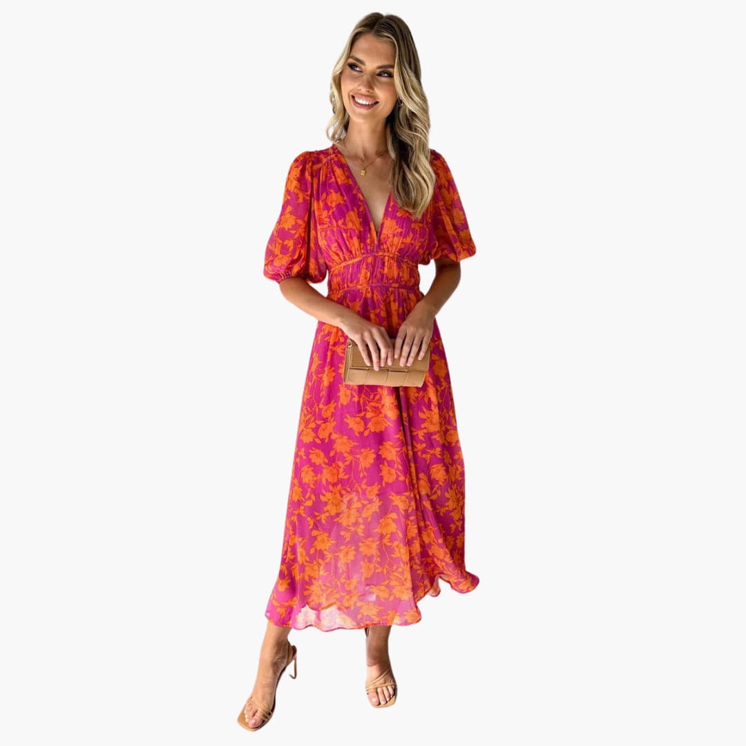 A-Line Maxi Dress - V-Neck Flowy Fit for Women’s Summer Style
