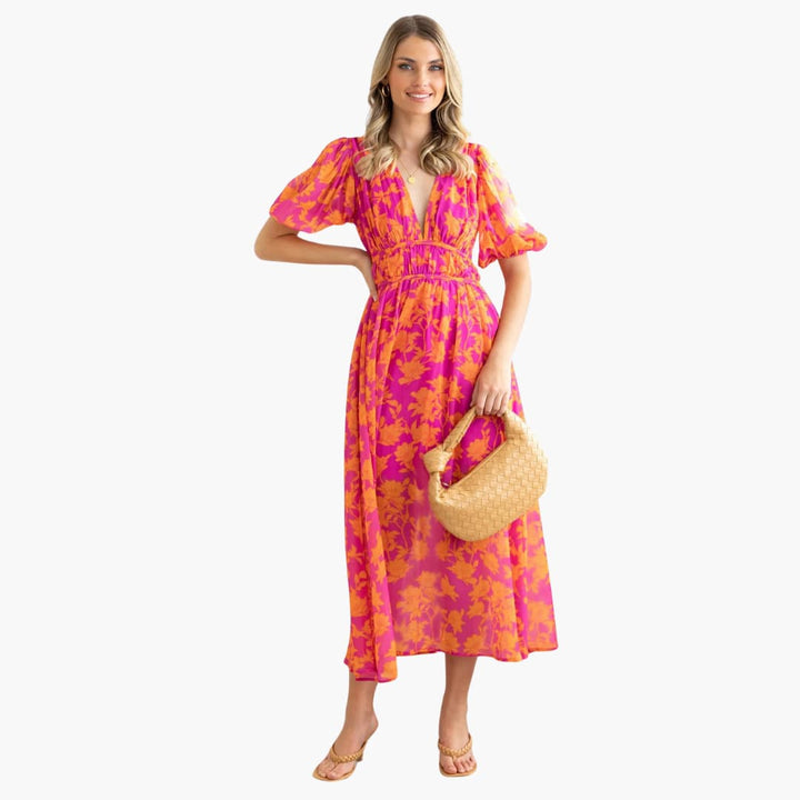 A-Line Maxi Dress - V-Neck Flowy Fit for Women’s Summer Style