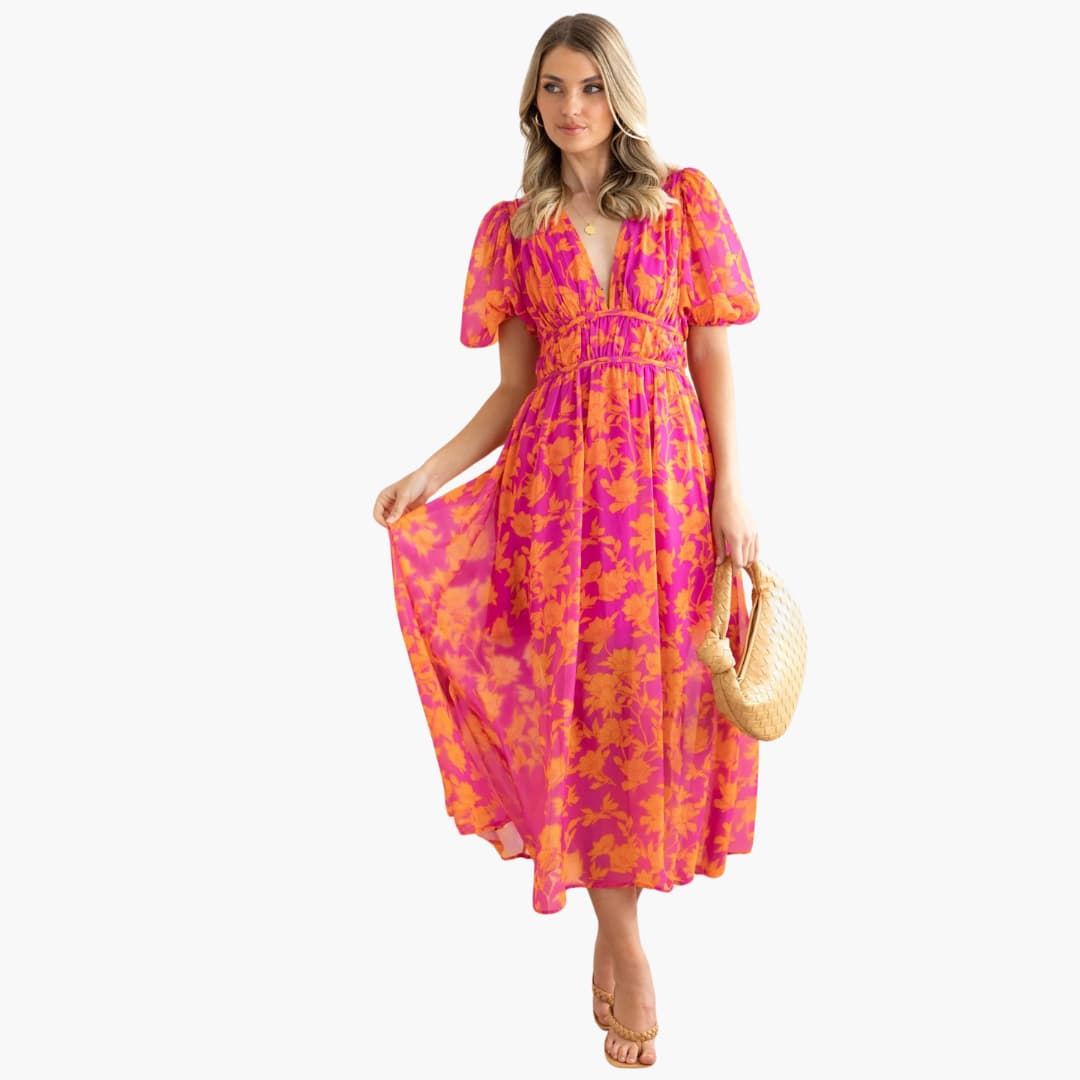 A-Line Maxi Dress - V-Neck Flowy Fit for Women’s Summer Style