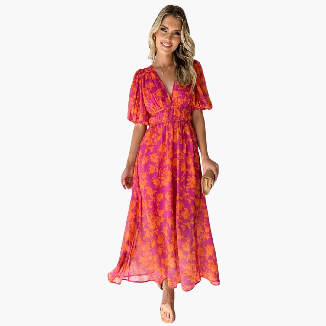 A-Line Maxi Dress - V-Neck Flowy Fit for Women’s Summer Style