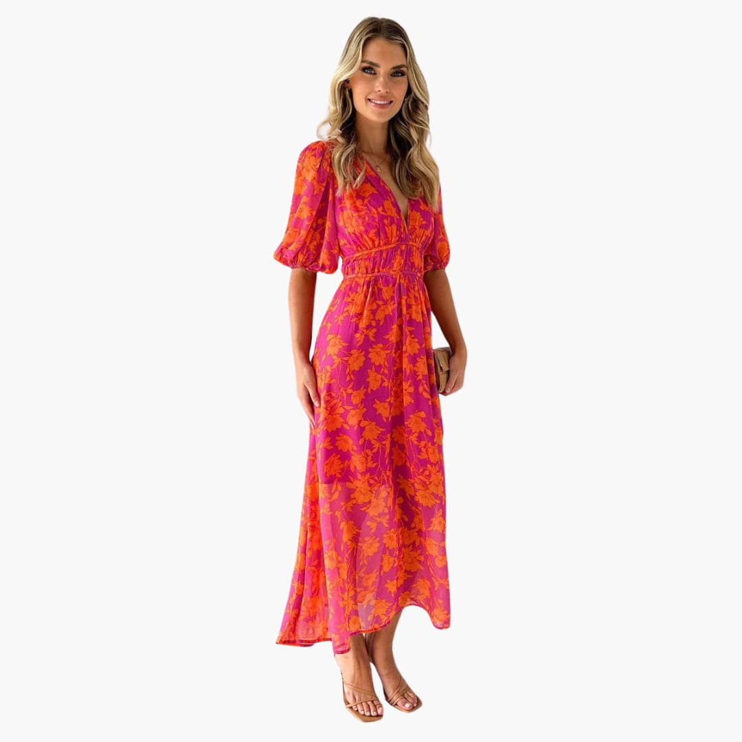 A-Line Maxi Dress - V-Neck Flowy Fit for Women’s Summer Style